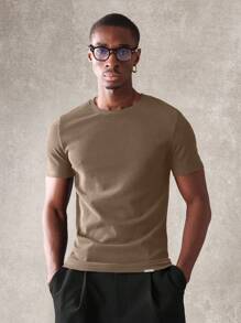 SUMWON 优质罗纹肌肉短袖 T 恤舒适针织纹理经典必备运动训练休闲基本款夏季健身运动上衣