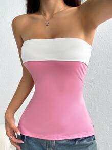 SHEIN EZwear Parte superior tubo de color block de verano negro Y2K para mujer
