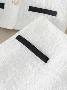 SHEIN Serisse Kids Conjunto elegante de 2 piezas para niña preadolescente, con blusa de tela de tweed con decoración de lazos y botones de perlas imitadas, y falda corte A, estilo dama elegante francés, para volver al colegio