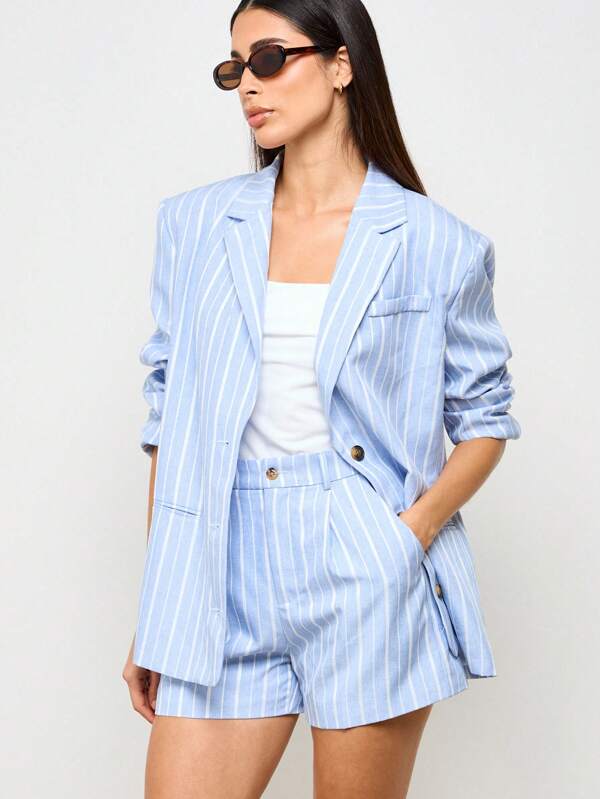 AiiRZ Premium High-Waisted Tailored Shorts Business Professional Summer Office Wear Striped Shorts