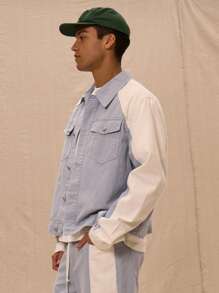 Musero Collared Contrast Panel Front Pocket Denim Jacket - Multicolor - View 2