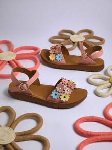 Mini mi Girl's Multicolor Floral Round Toe Playful PU Pink Sandals - Cute, & Comfortable