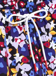 Surfspeed Men's Floral Print Drawstring Waist Beach Shorts, Summer