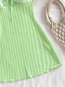 Soleia V-Ausschnitt Farbblock Rüschen Trim Figurbetontes Schleifen Dekor Camisole Kleid - Grün - Übersicht 6