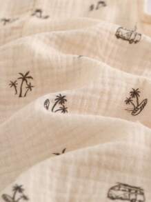 Cozy Pixies Baby Boy Cartoon Coconut Tree Pattern Round Neck Sleeveless Romper Shorts, Casual And Versatile - Apricot - View 5