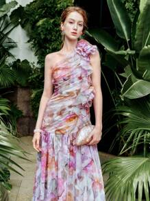 MOTF PREMIUM STEREO FLORAL GATHERED DRESS - Multicolor - View 9