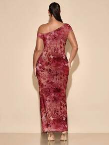 SHEIN BAE 大码休闲不对称肩部连衣裙，夏季女士生日礼服