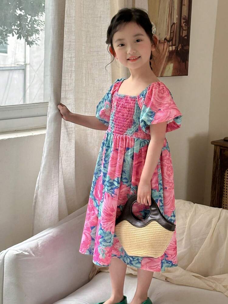 Girls (Little) Ditsy Floral Casual Beach Dress, Summer Vacation