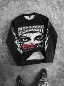 PAVTROS Herren Rundhals Langarm Figur Muster Lässig Pullover Sweatshirt