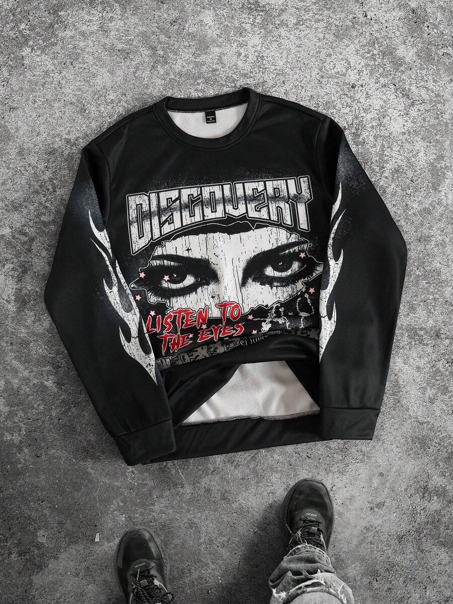 PAVTROS Herren Rundhals Langarm Figur Muster Lässig Pullover Sweatshirt