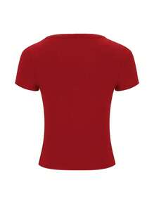 INAWLY 女士纯色 V 领短袖 T 恤，简约时尚红色上衣适合夏季