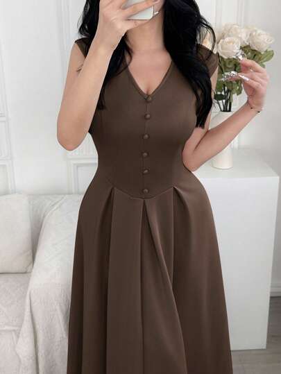 Modelyn Elegant Waist Flared Long Dress For Women