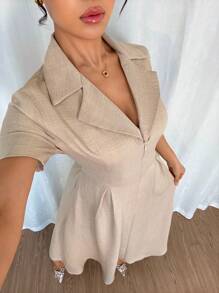 Rafferiza Women's Khaki Short Sleeve Tied Waist Fit & Flare Dress - Khaki - View 5