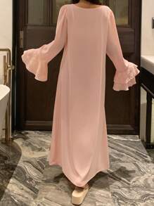 DAZY Women's Sexy Lace Patchwork Ruffle Sleeve Sleepwear Robe - Pink - View 2