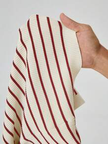 SHEIN PETITE Suéter de botones con rayas estilo "preppy" para mujer - Rojo - Ver 8