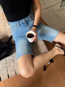 DAZY Short en jean ample et asymétrique pour femmes