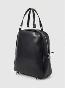 ROMWE Goth 女士背包，带撞色网布、荷叶边和蝴蝶结装饰，实用 - 黑色 - 查看 3