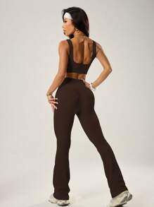 Easithlete 背心和长裤 运动套装 健身套装 女士健身套装 - 咖啡棕 - 查看 2