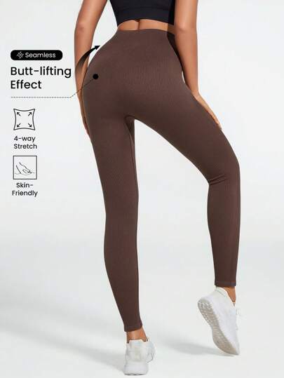 Leggings sportivi a coste monocolore