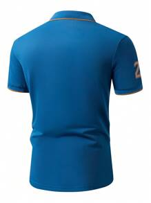 Manfinity Homme Camisa polo de manga corta casual de color contrastante con estampado gráfico para hombre, para el verano