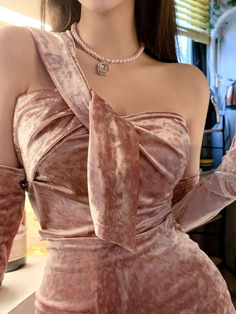 Velvet Wrap Twist Cropped Party Dress Prom Dresses For Woman Women Formal Fashion Dress Luxury Dress Women Mini Dress Milkmaid Dress Elegant Women Dresses