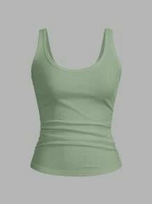 SHEIN Tall Top de tirantes blanco informal y versátil con cuello en U profundo y espalda de tirantes - Verde - Ver 1