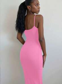 Zyxie Vestido elegante de un solo color, de ajuste slim y tirantes finos extra largos para mujer