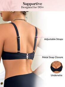 Swim DD+ Top de traje de baño de unicolor y moda simple para mujer, apto para el verano