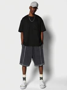 SUMWON Pantaloncino in jersey felpato con cuciture multiple e dettagli overlock - Grigio - Visualizzare 3