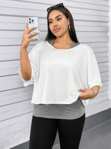 SHEIN Essnce Plus Size Women's Casual 2 Pieces Suit, Tank Vest And Shoulder Top 2 Pieces Suit, Women's Summer 2 Pieces Suit, Going Out Tops Women Summer Outfits For Women, Off The Shoulder Top Cute Tops Cute Summer Tops