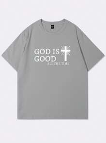 Manfinity LEGND Men's Casual Simple Slogan Printed Short Sleeve T-Shirt, Summer