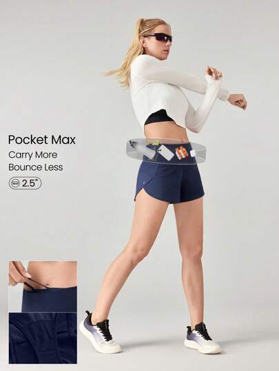 GLOWMODE 2.5'' VitalSwift Pocket Max Quick-Dry Ultralight Kangaroo Multi-Pocket High-Rise Waist Adjustable Drawstring Waist Running Shorts With Built-In Anti-Odor Underwear Workout Running Training