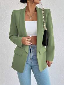 RosyDaze Women's Solid Color Shawl Collar Long Sleeve Casual Blazer Jacket - Green - View 3