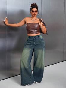 SHEIN x Lina SHEIN ICON Jeans holgados desgarrados lavados de estilo Y2K talla grande - Azul lavado oscuro - Ver 6