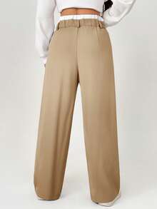 SHEIN PETITE Spring Dress PantsHigh Waist Plicated Detail Wide Leg Suit Pants,Fall