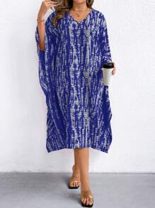 SHEIN LUNE Robe décontractée ample à col V imprimée sur tout le corps, tailles plus