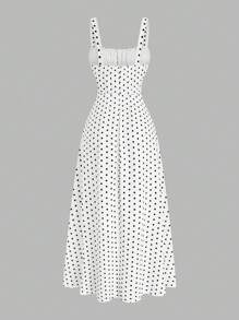 SHEIN Clasi Plus Size Elegant Polka Dot Print Slip Dress, Summer