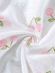 2pcs Baby Girl Loose Fit Thin Pink Cherry Print Long Sleeve Shirt And Pants Pajama Set, Spring/Summer - White - View 3