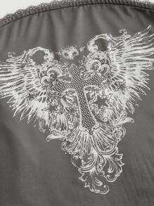 ROMWE Grunge Punk Y2K Cropped Cross Print Mini Strap Dress For Women - Dark Grey - View 6