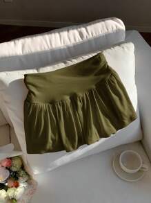 Comfortcana Women's Casual Knitted Mini Skirt In Army Green With Ruffle Hem Detail - Army Green - View 7