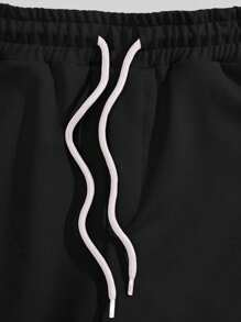 SHEIN Cottnline Men Letter Print Regular T-Shirt & Pants Two-Piece - Black - View 3