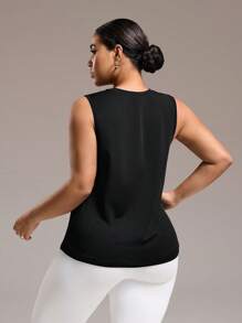 Easithlete Plus Size Women Sports Top, Sleeveless, Minimalist, Fashion, Suitable For Summer - Black - View 2