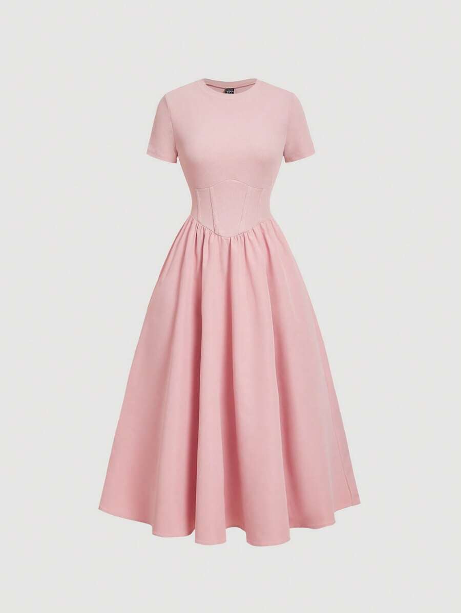 SHEIN MOD Váy dài tay ngắn họa tiết xương cá màu đen - Hồng - Xem 1