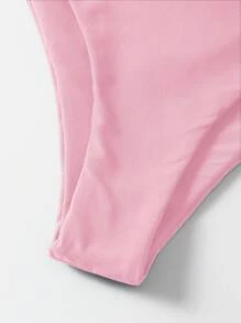 SHEIN Swim 纯色无线比基尼泳衣，度假海滩 - 粉色 - 查看 4