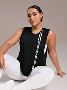 Easithlete Plus Size Women Sports Top, Sleeveless, Minimalist, Fashion, Suitable For Summer - Black - View 3