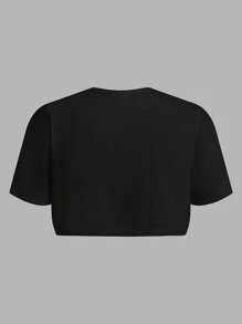 SHEIN EZwear 2 piezas Chaqueta de manga corta de apertura delantera para mujer de talla grande en negro y blanco