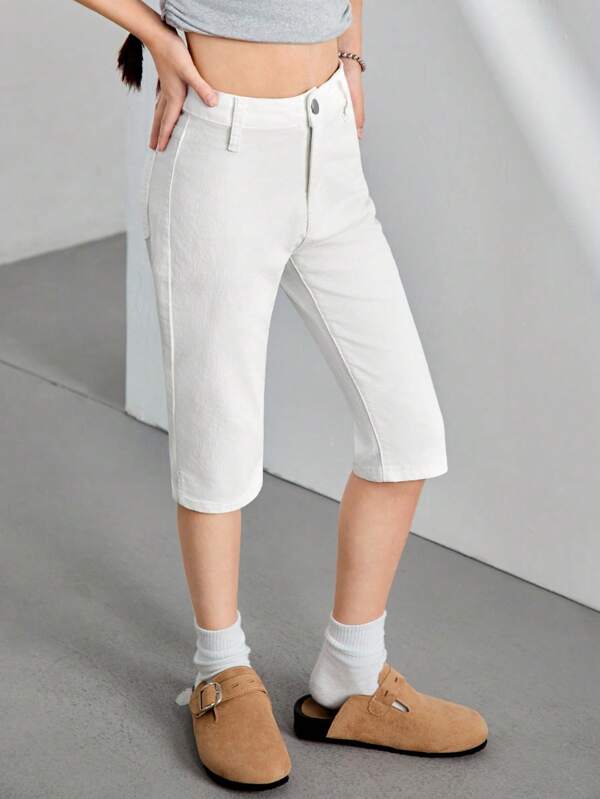 DENIMLY TWEEN GIRL SIMPLE CASUAL BASIC STRETCH MID JEAN SHORTS,Adjustable Inner Elastic Waistband ,Button Closure, Flat Pockets On Back, Slip Hem Detail. Classic And Soft.