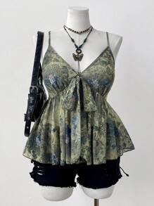 Sunnyshic Camisetas informales con estampado floral para mujer de talla grande, primavera/verano
