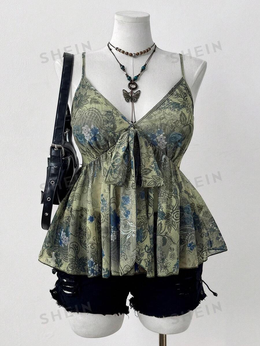 Sunnyshic Camisetas informales con estampado floral para mujer de talla grande, primavera/verano
