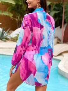 SHEIN Swim 女士扎染印花和服罩衫，适合海滩/度假